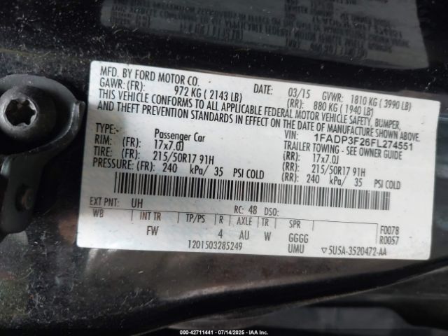 2015 FORD FOCUS 1FADP3F26FL274551 Photo 8
