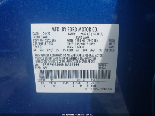 Ford gtdi 2022 2FMPK4J90NBA64344 Image 9