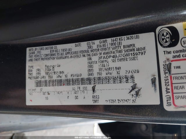 3FADP4BJ7GM159797 Ford 1.6l ti-vct premium fuel