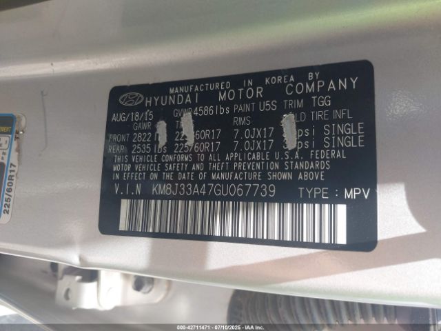 2016 HYUNDAI TUCSON KM8J33A47GU067739 Photo 8