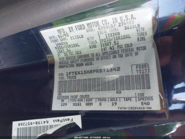 1993 FORD F150 1FTEX15H8PKB71342 Photo 8