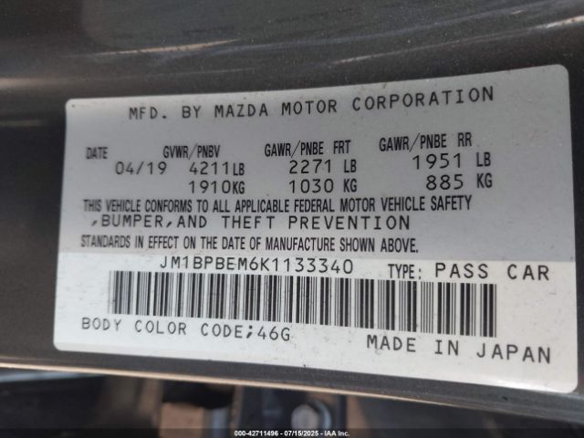 2019 MAZDA MAZDA3 JM1BPBEM6K1133340 Photo 8