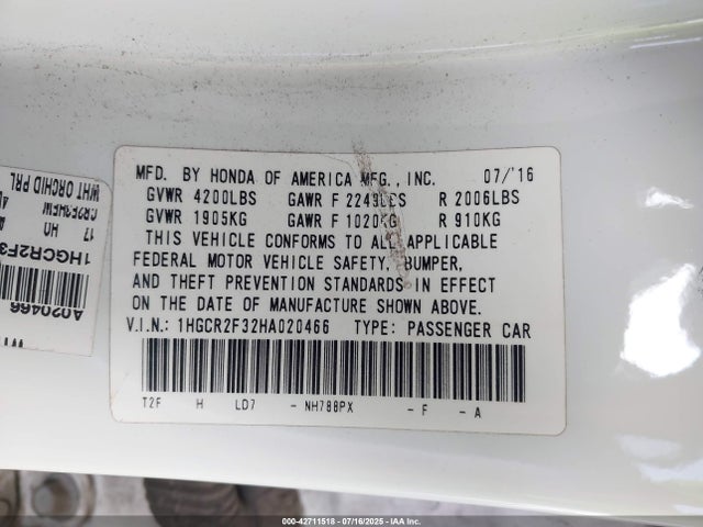 1HGCR2F32HA020466 Honda k24w1