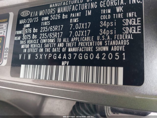 5XYPG4A37GG042051 KIA dohc gdi theta ii