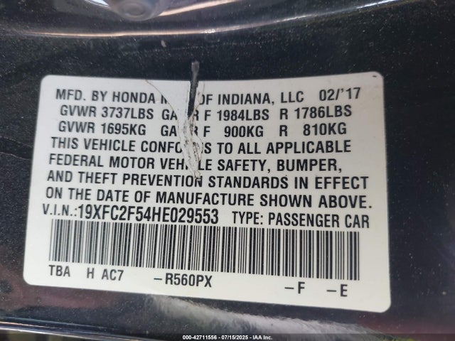 19XFC2F54HE029553 Honda k20c2