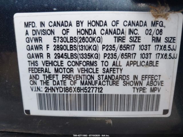 2006 ACURA MDX 2HNYD186X6H527712 Photo 8