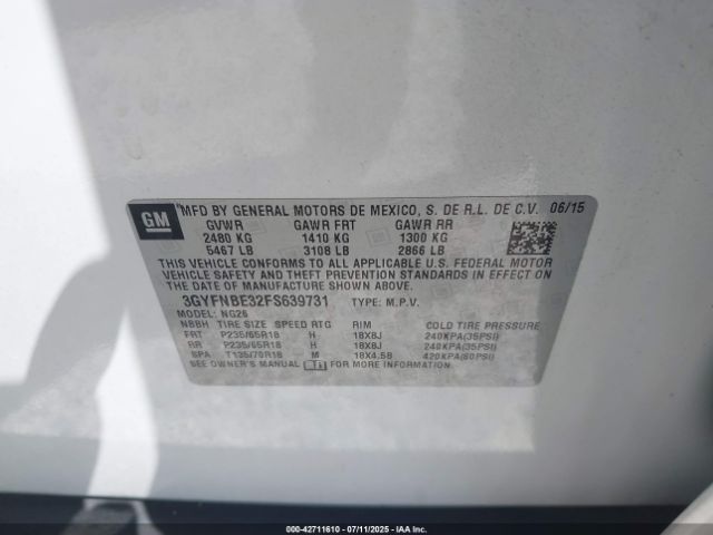 2015 CADILLAC SRX 3GYFNBE32FS639731 Photo 8