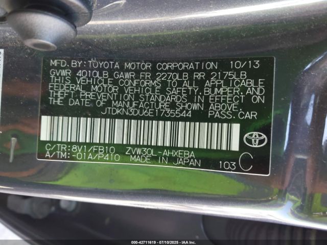 2014 TOYOTA PRIUS JTDKN3DU6E1735544 Photo 8