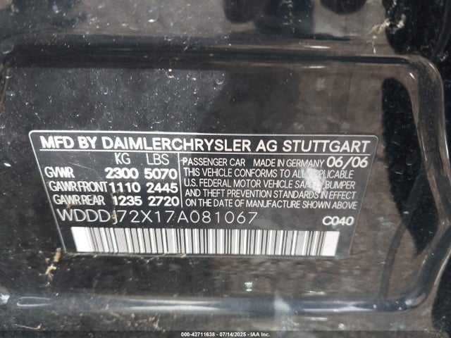 42711638 :رقم المزاد ، WDDDJ72X17A081067 vin ، 2007 Mercedes-benz Cls 550 مزاد بيع