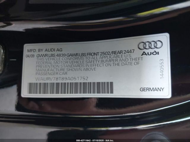 2009 AUDI S5 WAURV78T89A051752 Photo 8