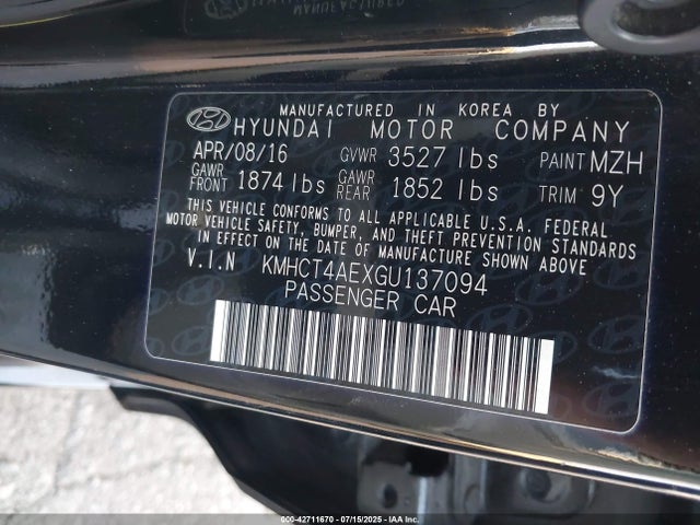 KMHCT4AEXGU137094 Hyundai dohc gdi gamma