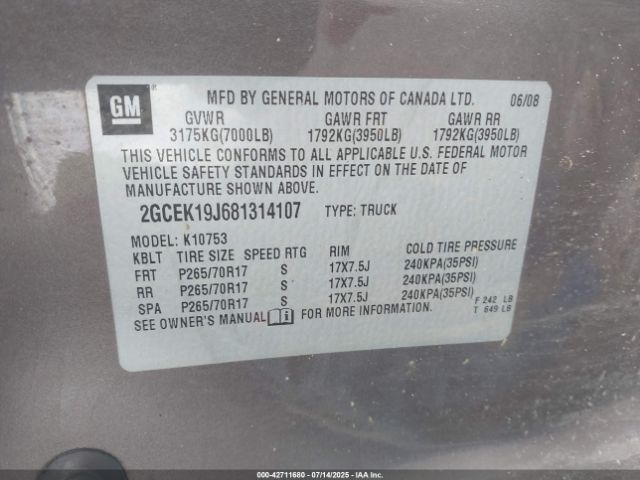 2008 CHEVROLET SILVERADO 1500 2GCEK19J681314107 Photo 8