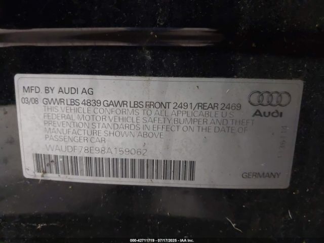 2008 AUDI A4 WAUDF78E98A159062 Photo 8