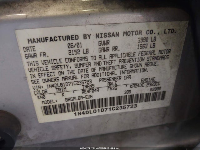 2001 NISSAN ALTIMA 1N4DL01D71C235723 Photo 8