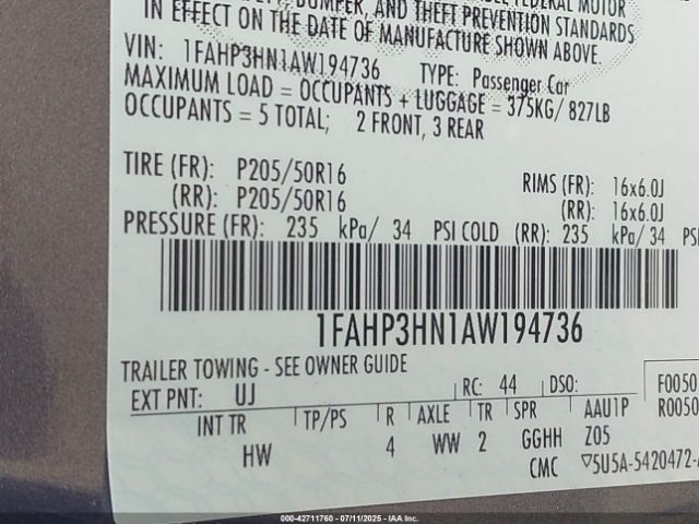 2010 FORD FOCUS 1FAHP3HN1AW194736 Photo 8