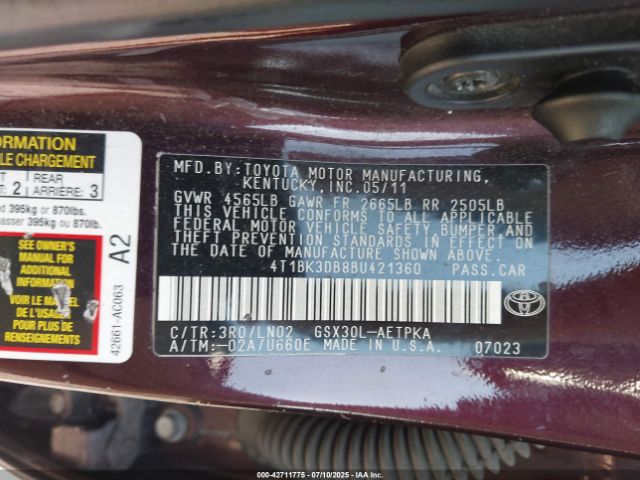 2011 TOYOTA AVALON 4T1BK3DB8BU421360 Photo 8
