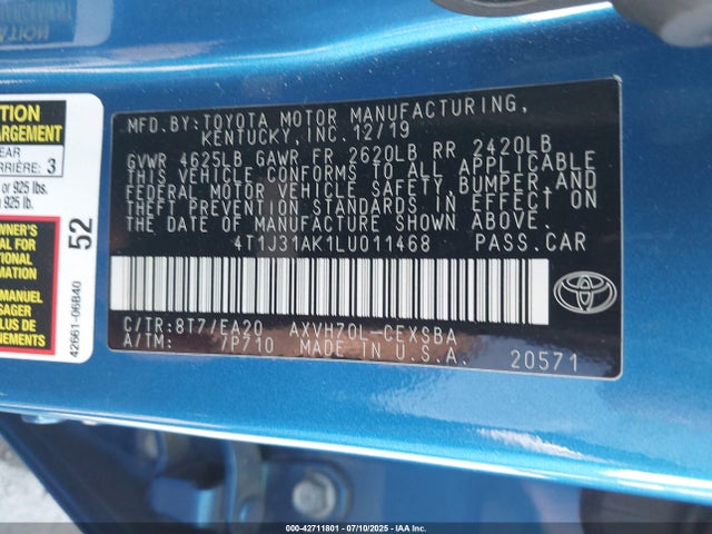 4T1J31AK1LU011468 Toyota a25a-fxs, 3nm (li)