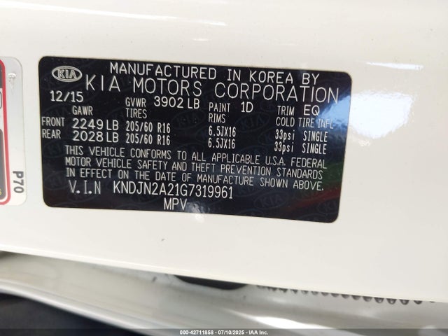 KNDJN2A21G7319961 KIA gdi gamma