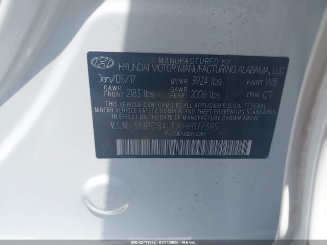 5NPD84LFXHH177395 Hyundai 2017