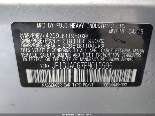 Subaru 2.0l na 2015 JF1GJAC67FH015595 Image 9