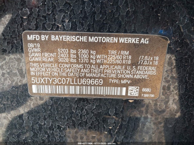 5UXTY3C07LLU69669 BMW X3