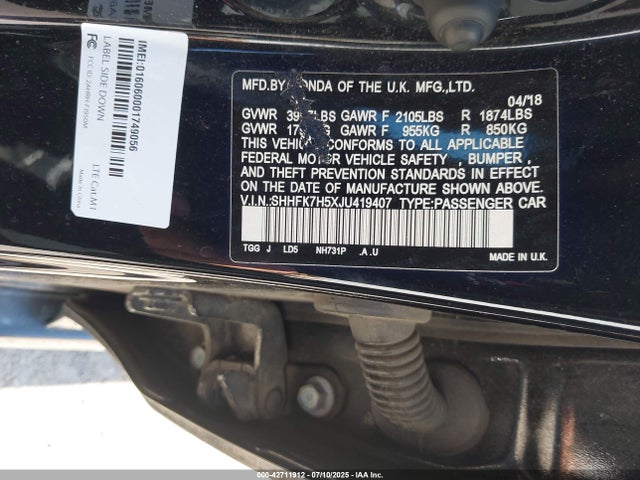 SHHFK7H5XJU419407 Honda l15ba