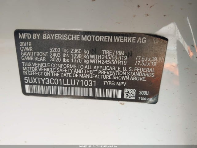 BMW 2020 2020 5UXTY3C01LLU71031 Image 9