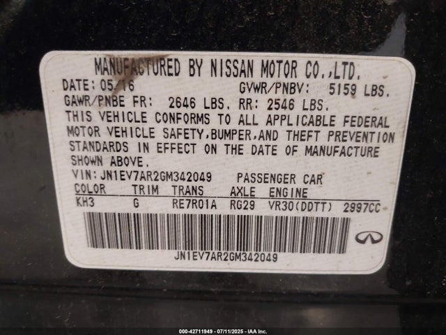 Infiniti Q50 2016 JN1EV7AR2GM342049 Image 9