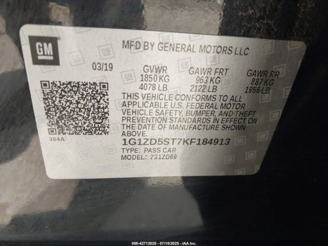 2019 CHEVROLET MALIBU 1G1ZD5ST7KF184913 Photo 8