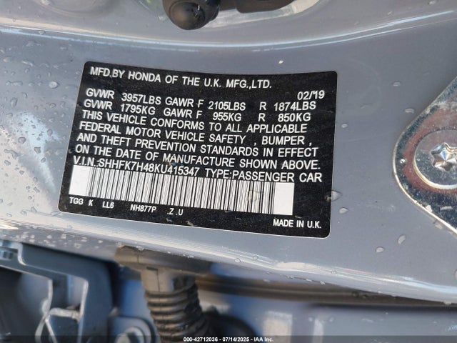 SHHFK7H48KU415347 Honda l15ba