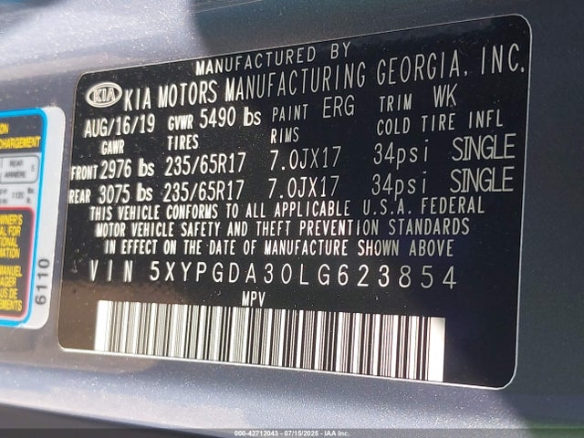5XYPGDA30LG623854 KIA gdi theta-ii