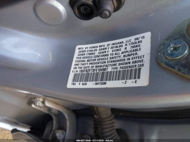 2015 HONDA CIVIC 19XFB2F73FE104907 Photo 8