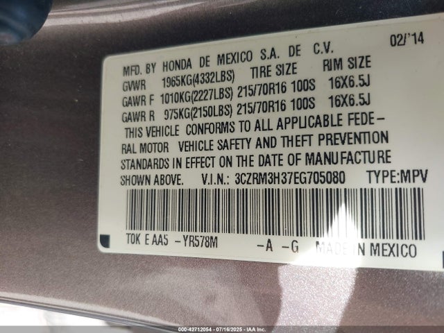 Honda k24z7 2014 3CZRM3H37EG705080 Image 9
