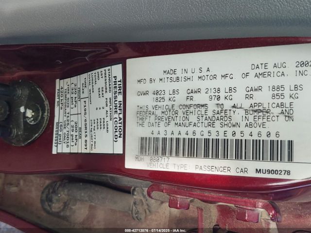 2003 MITSUBISHI GALANT 4A3AA46G53E054606 Photo 8