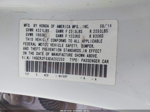 1HGCR2F5XEA252200 Honda k24w1