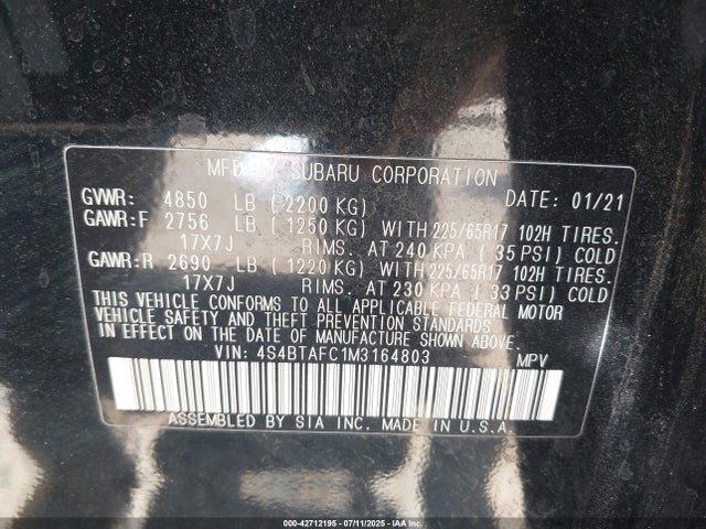 4S4BTAFC1M3164803 Subaru 2021