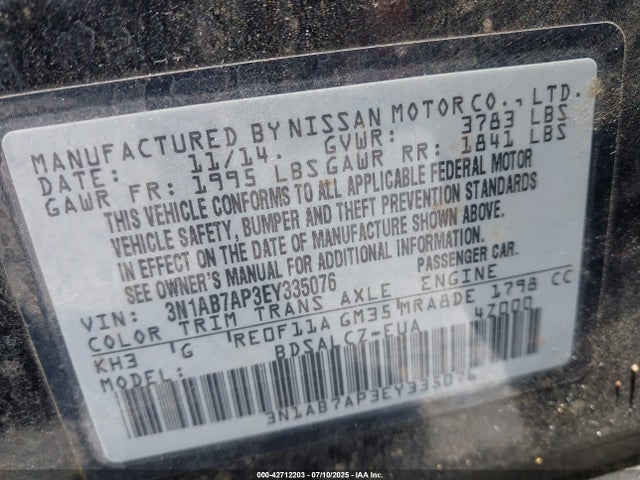 3N1AB7AP3EY335076 Nissan 2014