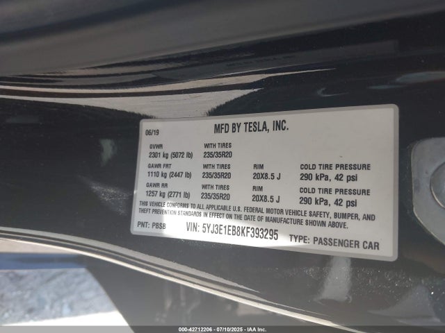 2019 TESLA MODEL 3 5YJ3E1EB8KF393295 Photo 8