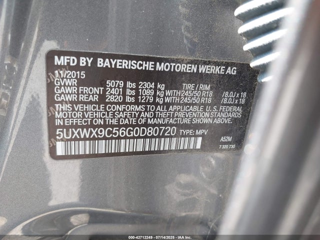 5UXWX9C56G0D80720 BMW X3