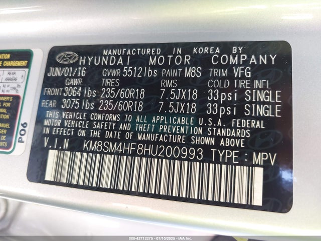 KM8SM4HF8HU200993 Hyundai gdi lambda ii