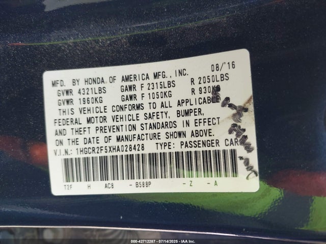 1HGCR2F5XHA028428 Honda k24w1