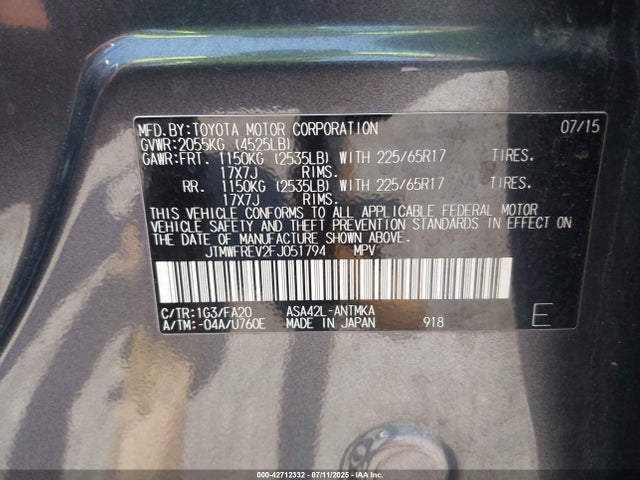 JTMWFREV2FJ051794 Toyota 2ar-fe
