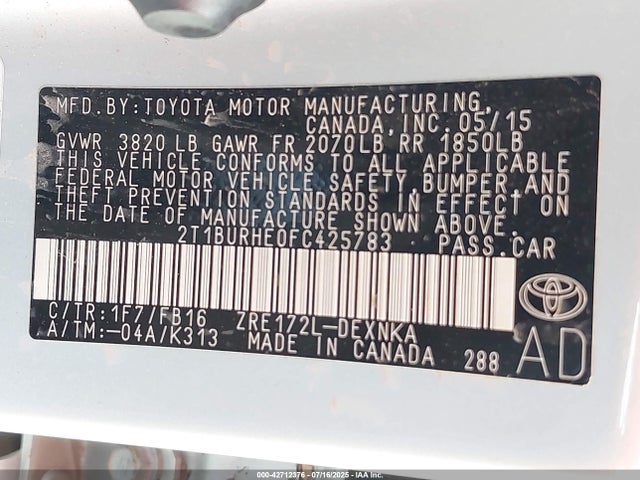 2T1BURHE0FC425783 Toyota 2zr-fe