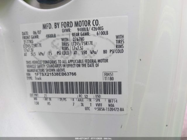 2008 FORD F-250 1FTSX21538EB63766 Photo 8
