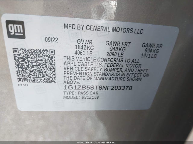1G1ZB5ST6NF203378 Chevrolet lfv - direct injection, variable valve timing, gen 1 gmna