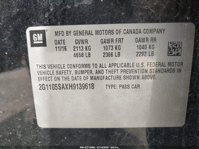 2G1105SAXH9139618 Chevrolet lcv -sidi: spark ignited direct injection, dcvcp, vvt: variable valve timing, e85 max, e0-e100, alum
