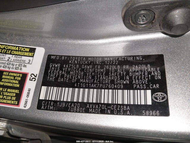 4T1G11AK7PU760409 Toyota a25a-fks