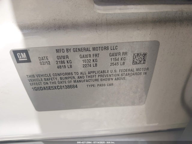 2012 CADILLAC CTS 1G6DA5E5XC0138684 Photo 8