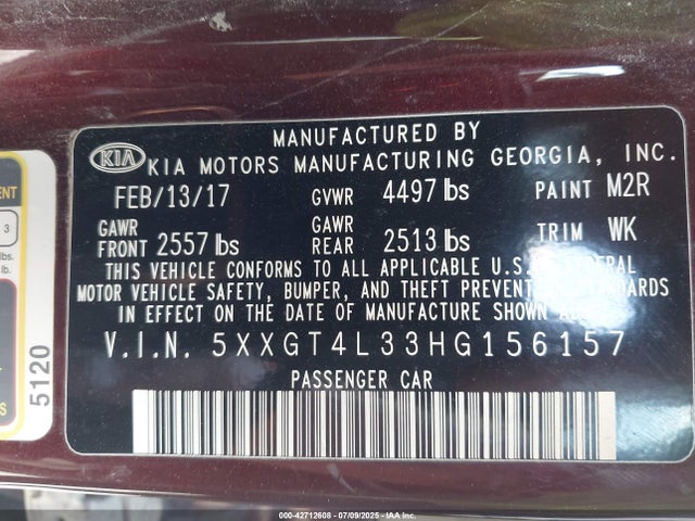 5XXGT4L33HG156157 KIA g 2.4 dohc gdi