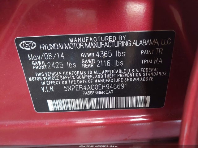5NPEB4AC0EH946691 Hyundai gamma